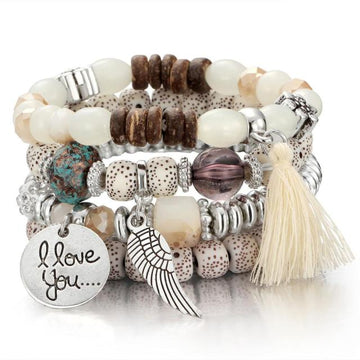 4pcs/set Fashion Multilayer Crystal Lava Stone Beads Wing Tassel Bracelets & Bangles Pulseras Mujer Jewelry for Women Gift daiiibabyyy